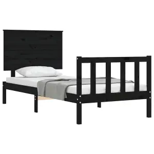 Berkfield Bed Frame with Headboard Black 90x200 cm Solid Wood