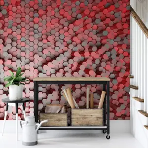 3D Pentagons Red Mural - 384x260cm - 5020-8