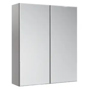 Ashford Dust grey Double Bathroom Wall cabinet With 2 mirror doors (H)72cm (W)59.5cm