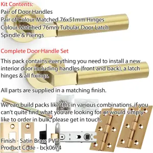 Door Handle & Latch Pack - Satin Brass - Mitred Smooth Bar Lever On Round Rose