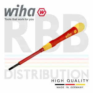 WIHA Slotted Electricians Screwdrivers Insulated VDE Slim Fit SoftFinish 1000v 2.0mm x 60mm 00819