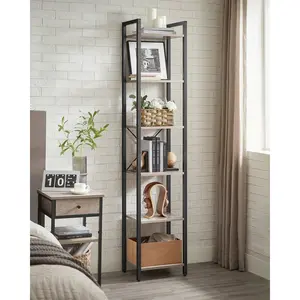 Lakesha Etagere Bookcase Greige/Black / 187.5cm H x 40cm W x 30cm D