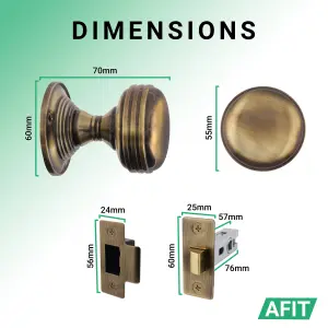 AFIT Lined Door Knob Set Antique Brass - 2 Pairs of Mortice Knobs (55mm) & Latch (76mm) for Internal Doors