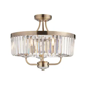 Luminosa Ascoli Ceiling Light Antique Brass Plate, Clear Cut Glass