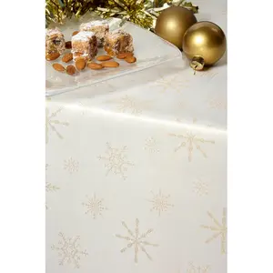 Everette Christmas Snowflake Tablecloth Cream/Gold