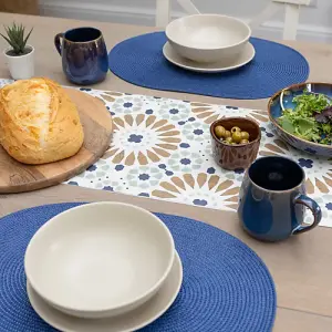 Wipe Clean Woven Oval Placemats Deep Blue Set of 4 29cm x 44cm