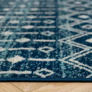 Navy Blue Aztec Low Pile Soft Living Area Rug 200x280cm