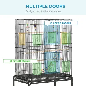 PawHut Bird Cage, with Stand, Wheels, Toys, for Budgies, Finches, Parakeets