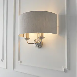 Luminosa Highclere Shade Wall Lamp Brushed Chrome Plate, Natural Linen