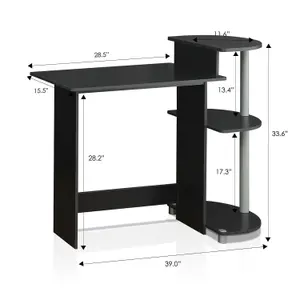 Furinno Compact Computer Desk with Shelves, Black/Grey