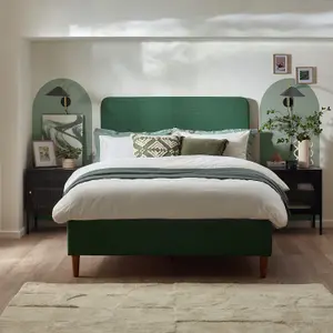 Furniturebox UK Double Bed - 'Romy' Upholstered Green Double Bed Frame Only (No Mattress) - 100% Recycled Eco Fabric