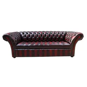 Chesterfield 3 Seater Buttoned Seat Sofa Antique Oxblood Red Real Leather In Balmoral Style