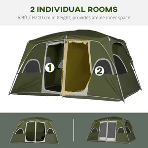 Outsunny Camping Tent, Family Tent 4-8 Person 2 Room Easy Set Up, Green