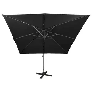 Berkfield Cantilever Umbrella with Pole and LED Lights Black 300 cm