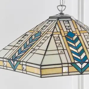 Tiffany Glass Hanging Ceiling Pendant Light Chrome Art Deco Large Shade i00134