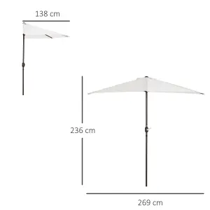 Outsunny 3 (m) Metal Frame Garden Furniture Parasol Half Round Umbrella Cream