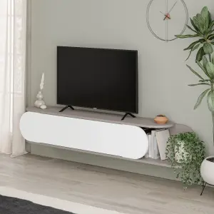 Decortie Tone Floating Modern TV Unit with 1 Drop-Door Storage Mocha Grey White 180cm