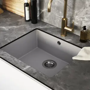 GoodHome Sorrel Grey Composite quartz 1 Bowl Kitchen sink 550mm x 460mm