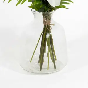 Artificial Flower Bouquet - Faux Palm Leaves, Lilies & Roses Handtied Arrangement