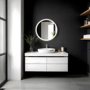 600mm Round LED Illuminated Bathroom Mirror - Cool White with Touch Sensor & Demister Pad