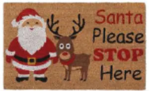 Natural Coir 60cm x 40cm heavy duty doormats with rubber base with humorous message (santa please stop)