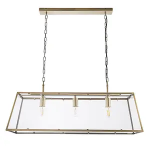 Hinxton Antique Brass with Clear Glass Shade Timeless Style 3 Light Ceiling Pendant