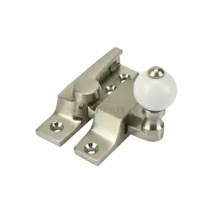 Sash Heritage Straight Arm Fastener with White Ceramic Knob (Narrow) - Satin Nickel