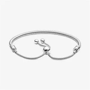 Pandora Moments Snake Chain Slider Bracelet - Silicone / Sterling Silver / Cubic Zirconia - Sz. 28 cm