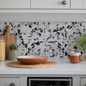 Quadrostyle Terrazzo Black Mix Wall Tile and Furniture Vinyl Stickers 15cm(L) 15cm(W) pack of 6