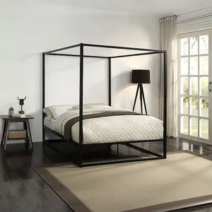 Ashwell Modern Four 4 Poster Black Small Double Metal Bed Frame