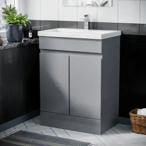 Nes Home Alaska Grey 600 mm Freestanding Basin Vanity Unit