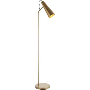 1630mm Floor Lamp - Warm Antique Brass Adjustable Head Task - Standing LED Light Base & Shade