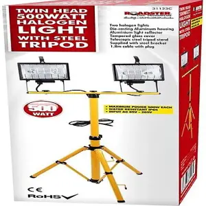 500W Twin Head Telescopic Halogen Floodlight Work Site Flood Watt Work Light