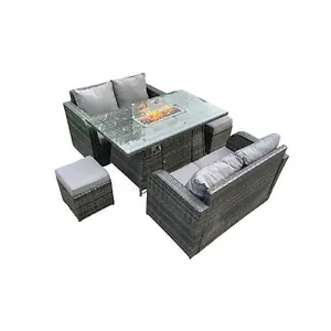 Fiji Outdoor Rattan Garden Furniture Set With Fire Pit