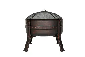 La Hacienda Brava Steel Banded Deep Bowl Firepit -  L 80 cm x W 80 cm x H 72 cm