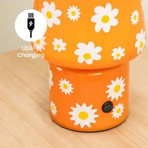 ValueLights Hanya Orange Flower Glass Rechargeable Table Lamp