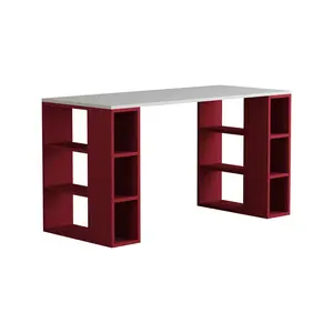 Simone Modern Desk with Built-in Bookcase – Stylish Workspace Desk with 6 Open Shelves White / White