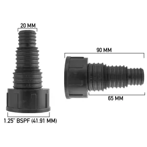 female multi-step hosetail for pond pumps/filters,fits 20-25-32mm hose,1.25"bsp female thread is41.9mm across the thread