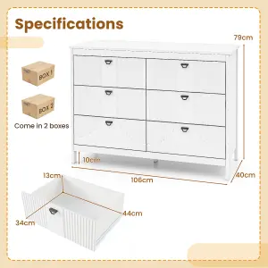 COSTWAY 6-Drawer Chest of Drawers 3-tier Wooden Sideboard Cabinet White