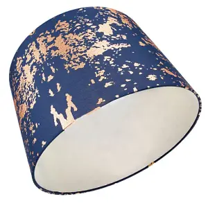 Modern Navy Blue Cotton Fabric Shade with Copper Foil Decor for Table or Ceiling