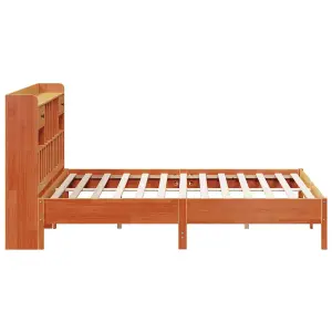 Berkfield Bookcase Bed without Mattress Wax Brown 180x200 cm Super King Solid Wood Pine