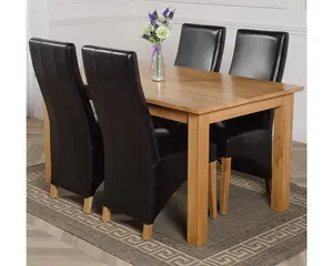 Oslo 150 x 90 cm Medium Oak Dining Table and 4 Chairs Dining Set with Lola Black Leather Chairs