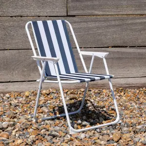 Harbour Housewares - Folding Metal Beach Chairs - Blue Stripe - Pack of 2