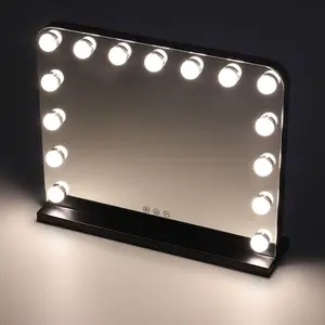 Black Hollywood Makeup Vanity Mirror with 15 Dimmable LED Bulbs, 3 Color Lighting, Touch Control 50cm (W) x 40cm (H)