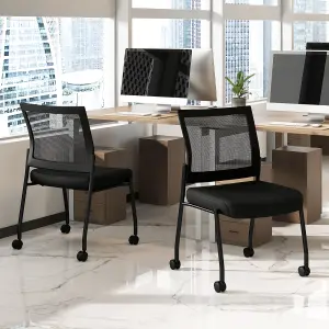 COSTWAY Set of 2 Armless Reception Chairs Stackable Office Guest Chairs with Mesh Back