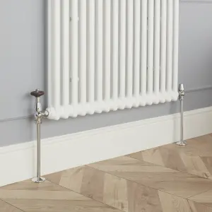 GoodHome Polished Silver Angled Radiator valve & lockshield (Dia)15mm x ½"