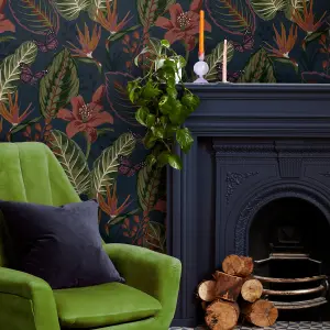 Envy Eden Dark Navy Floral Smooth Wallpaper Sample