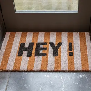 Printed Natural Coir Door Mat Hey Striped Decorative Heavy Duty Entrance Mat 45cm x 75cm Indoor / Sheltered Outdoor Use