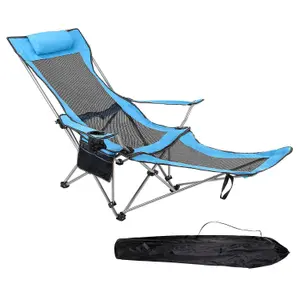 Adjustable Folding Recliner Camping Chair - Lightweight Portable Chair with Detachable Footrest Headrest Cupholder