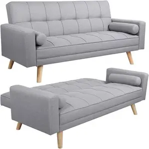 Yaheetech Modern Fabric Sofa Bed 3 Seater Click Clack Sofa Settee Recliner Couch With Wooden Legs For Living Room/Guest Room/Office,Grey